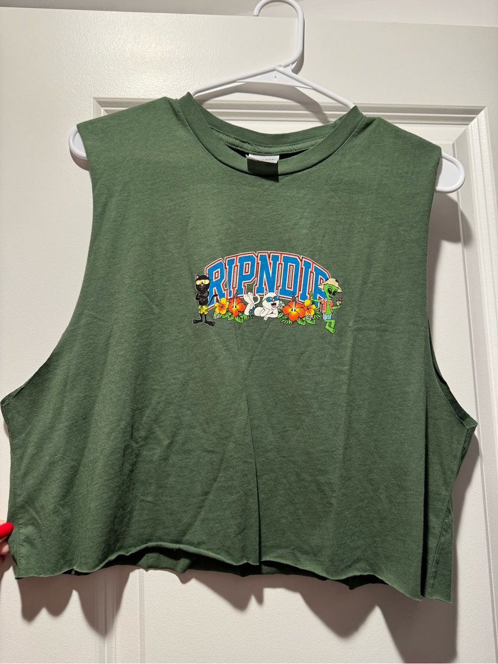 Ripndip Olive Green Cropped Tank with Graphic